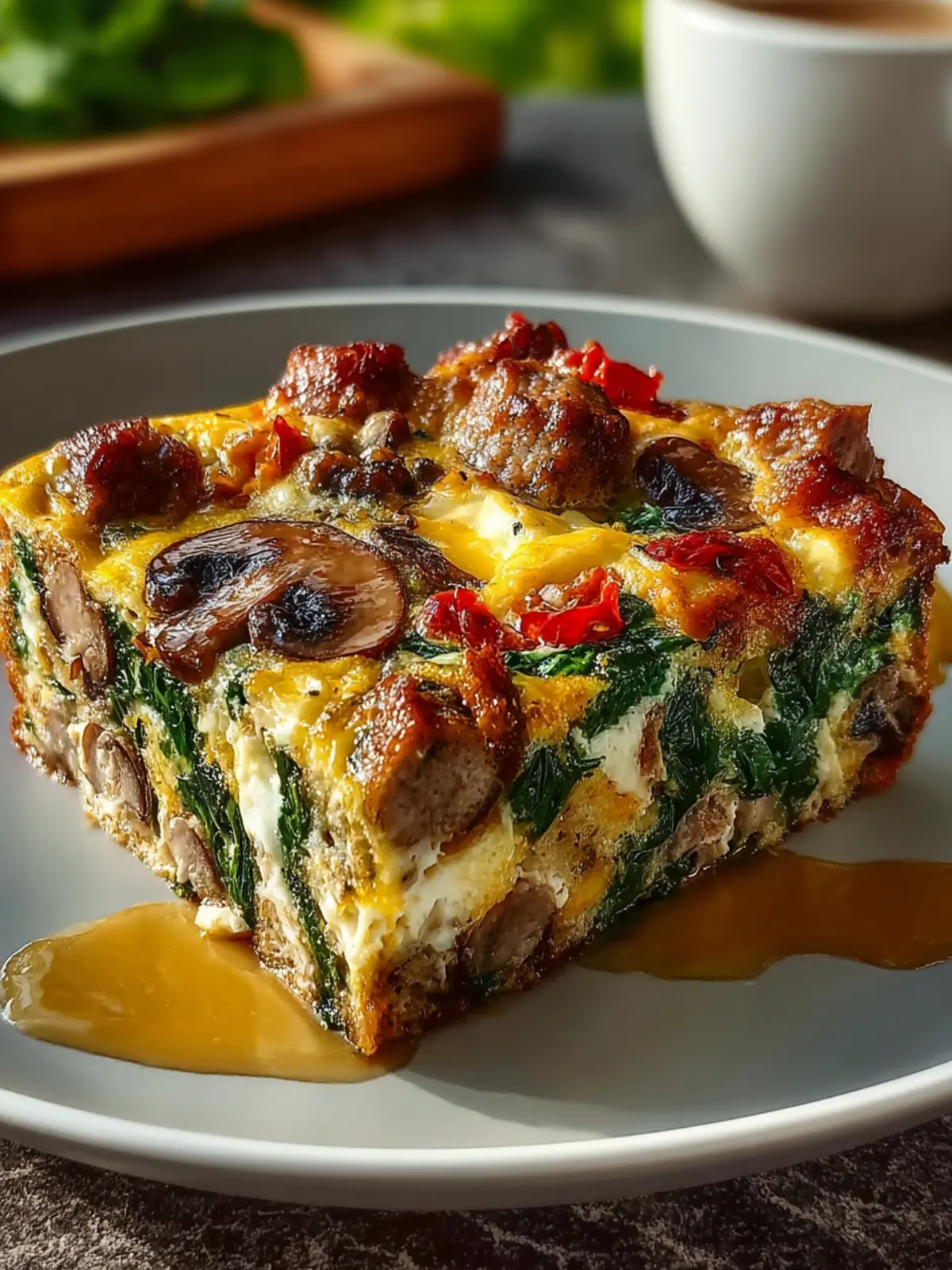 Sausage Spinach Mushroom Egg Bake First Image