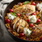 One Pan Chicken Caprese Orzo Bake First Image
