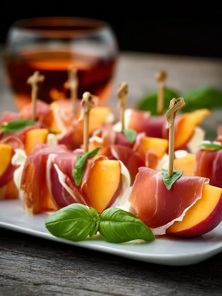 Elegant Prosciutto and Pickled Peach Appetizer Skewers First Image