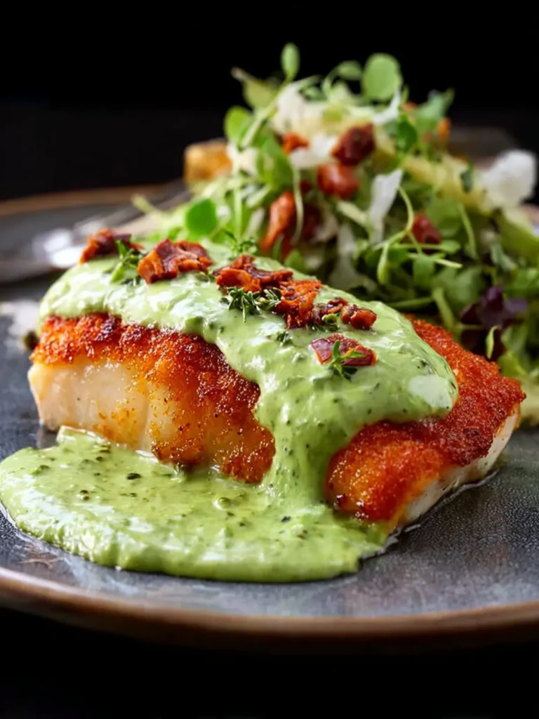 Pan Seared Cod with Avocado Cream Sauce First Image